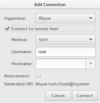 Adding bhyve+SSH connection to virt-manager